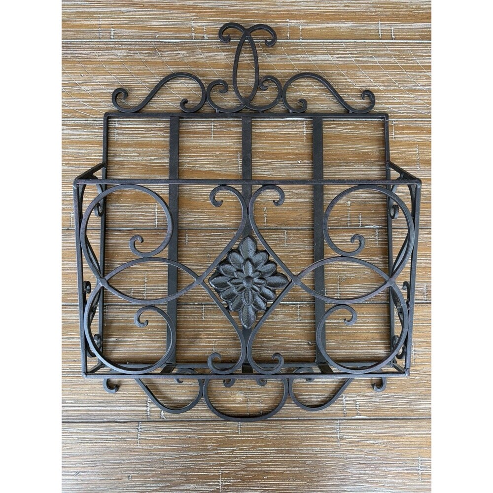Vintage Wrought Iron Wall Pocket Magazine/Cook Book/Newspaper 17"H x 13"W x 3¼"D